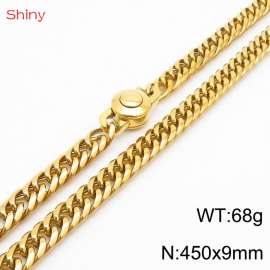 450×9mm Gold Color Stainless Steel Cuban Chain  Necklace For Men Women Fashion Jewelry