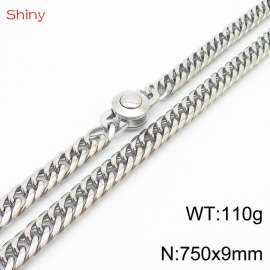 750×9mm Silver Color Stainless Steel Cuban Chain  Necklace For Men Women Fashion Jewelry