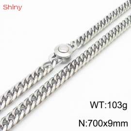 700×9mm Silver Color Stainless Steel Cuban Chain  Necklace For Men Women Fashion Jewelry
