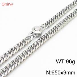 650×9mm Silver Color Stainless Steel Cuban Chain  Necklace For Men Women Fashion Jewelry