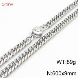 600×9mm Silver Color Stainless Steel Cuban Chain  Necklace For Men Women Fashion Jewelry