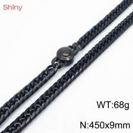 450×9mm Black Color Stainless Steel Cuban Chain  Necklace For Men Women Fashion Jewelry