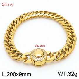 200×9mm Gold Color Stainless Steel Cuban Chain CNC Stone Clasp Bracelet For Men Women Fashion Jewelry