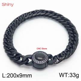 200×9mm Black Color Stainless Steel Cuban Chain CNC Stone Clasp Bracelet For Men Women Fashion Jewelry