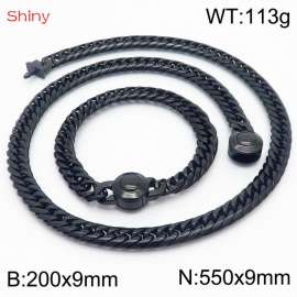Black Color Stainless Steel Cuban Chain 550×9mm Necklace 200×9mm Bracelet For Men Women Fashion Jewelry Sets