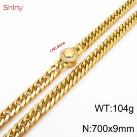 700×9mm Gold Color Stainless Steel Cuban Chain CNC Stone Clasp Necklace For Men Women Fashion Jewelry