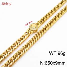 650×9mm Gold Color Stainless Steel Cuban Chain CNC Stone Clasp Necklace For Men Women Fashion Jewelry