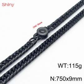 750×9mm Black Color Stainless Steel Cuban Chain CNC Stone Clasp Necklace For Men Women Fashion Jewelry