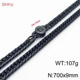 700×9mm Black Color Stainless Steel Cuban Chain CNC Stone Clasp Necklace For Men Women Fashion Jewelry