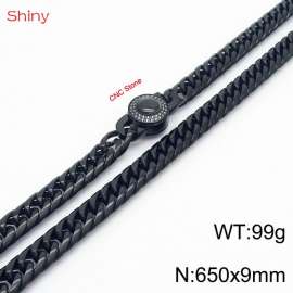 650×9mm Black Color Stainless Steel Cuban Chain CNC Stone Clasp Necklace For Men Women Fashion Jewelry