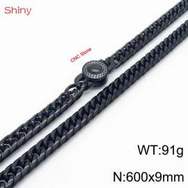 600×9mm Black Color Stainless Steel Cuban Chain CNC Stone Clasp Necklace For Men Women Fashion Jewelry