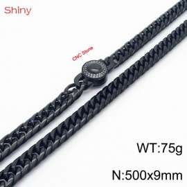 500×9mm Black Color Stainless Steel Cuban Chain CNC Stone Clasp Necklace For Men Women Fashion Jewelry