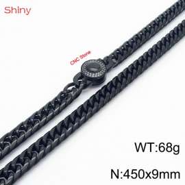 450×9mm Black Color Stainless Steel Cuban Chain CNC Stone Clasp Necklace For Men Women Fashion Jewelry