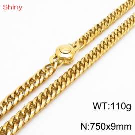 750×9mm Gold Color Stainless Steel Cuban Chain  Necklace For Men Women Fashion Jewelry