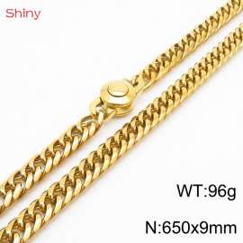 650×9mm Gold Color Stainless Steel Cuban Chain  Necklace For Men Women Fashion Jewelry