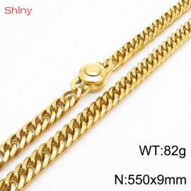 550×9mm Gold Color Stainless Steel Cuban Chain  Necklace For Men Women Fashion Jewelry