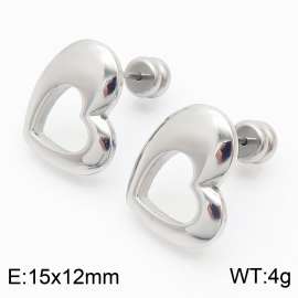 Women Stainless Steel Hollow Love Heart Earrings with Smooth Round Post