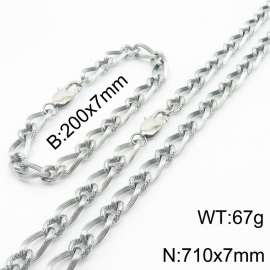 Silver Color Stainless Steel Link Chain 200×7mm Bracelet 710×7mm Necklaces Jewelry Sets For Women Men