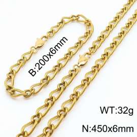 Gold Color Stainless Steel Link Chain 200×6mm Bracelet 450×6mm Necklaces Jewelry Sets For Women Men