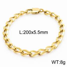 200×5.5mm Gold Color Stainless Steel Cuban Chain Trendy Bracelets For Women Men
