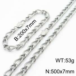 Silver Color Stainless Steel Link Chain 200×7mm Bracelet 500×7mm Necklaces Jewelry Sets For Women Men