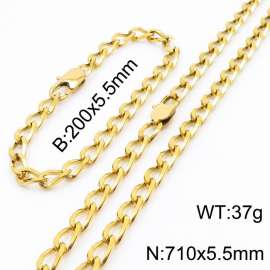 Gold Color Stainless Steel Cuban Chain 710×5.5mm Necklaces 200 ×5.5mm Bracelets Jewelry Sets For Women Men