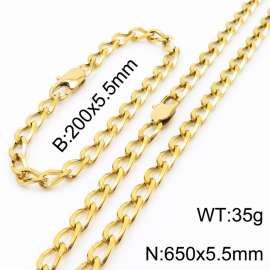Gold Color Stainless Steel Cuban Chain 650×5.5mm Necklaces 200 ×5.5mm Bracelets Jewelry Sets For Women Men
