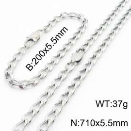 Silver Color Stainless Steel Cuban Chain 710×5.5mm Necklaces 200 ×5.5mm Bracelets Jewelry Sets For Women Men
