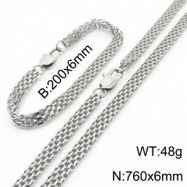 Silver Color Stainless Steel Wover Mesh Chain  760×6mm Necklaces 200×6mm Bracelets Jewelry SetsFor Women Men