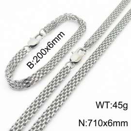 Silver Color Stainless Steel Wover Mesh Chain  710×6mm Necklaces 200×6mm Bracelets Jewelry SetsFor Women Men