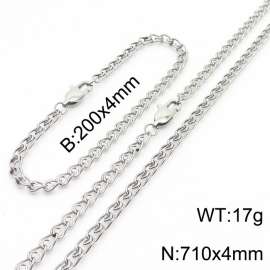 Silver Color Stainless Steel Link Chain 710×4mm Necklaces 200×4mm Bracelets Jewelry Sets For Women Men