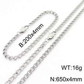 Silver Color Stainless Steel Link Chain 650×4mm Necklaces 200×4mm Bracelets Jewelry Sets For Women Men