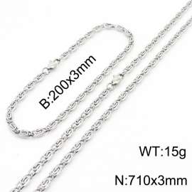 Silver Color Stainless Steel Link Chain 710×3mm Necklaces 200×3mm Bracelets Jewelry Sets For Women Men