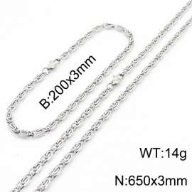 Silver Color Stainless Steel Link Chain 650×3mm Necklaces 200×3mm Bracelets Jewelry Sets For Women Men