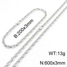 Silver Color Stainless Steel Link Chain 600×3mm Necklaces 200×3mm Bracelets Jewelry Sets For Women Men