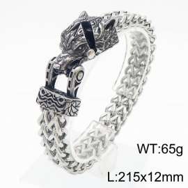 European and American fashion stainless steel 215mm × 12mm thick chain retro wolf head buckle temperament silver bracelet
