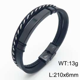 Stainless steel 210x6mm punk personalized art light luxury fashion layered strong leather black bracelet