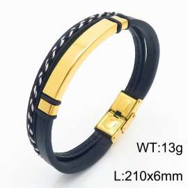 Stainless steel 210x6mm punk personalized art light luxury fashion layered strong leather gold bracelet