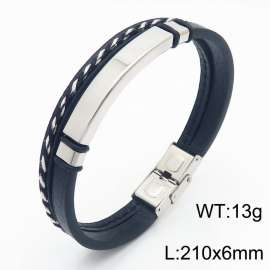 Stainless steel 210x6mm punk personalized art light luxury fashion layered strong leather silver bracelet