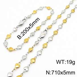 Gold Silver Color Stainless Steel Heart Chain 710×5mm Necklaces 200×5mm Bracelet s Jewelry Sets For Women Men