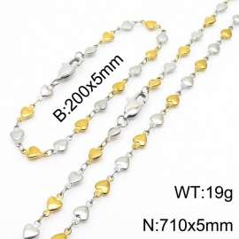 Gold Silver Color Stainless Steel Heart Chain 710×5mm Necklaces 200×5mm Bracelet s Jewelry Sets For Women Men