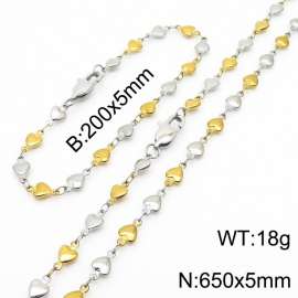 Gold Silver Color Stainless Steel Heart Chain 650×5mm Necklaces 200×5mm Bracelet s Jewelry Sets For Women Men