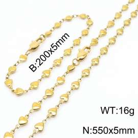 Gold Color Stainless Steel Heart Chain 550×5mm Necklaces 200×5mm Bracelet s Jewelry Sets For Women Men