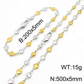 Gold Silver Color Stainless Steel Heart Chain 500×5mm Necklaces 200×5mm Bracelet s Jewelry Sets For Women Men