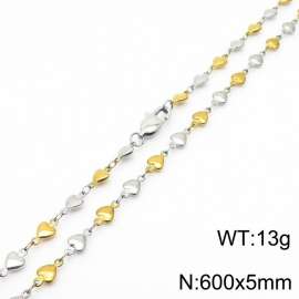 600×5mm Gold Silver Color Stainless Steel Heart Chain Necklaces For Women Men