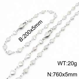 Silver Color Stainless Steel Heart Chain 760×5mm Necklaces 200×5mm Bracelet s Jewelry Sets For Women Men