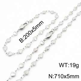 Silver Color Stainless Steel Heart Chain 710×5mm Necklaces 200×5mm Bracelet s Jewelry Sets For Women Men