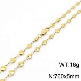 760×5mm Gold Color Stainless Steel Heart Chain Necklaces For Women Men