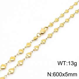 600×5mm Gold Color Stainless Steel Heart Chain Necklaces For Women Men