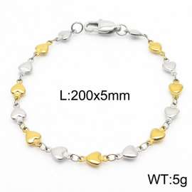 200×5mm Gold Silver Color Stainless Steel Heart Chain Bracelets For Women Men